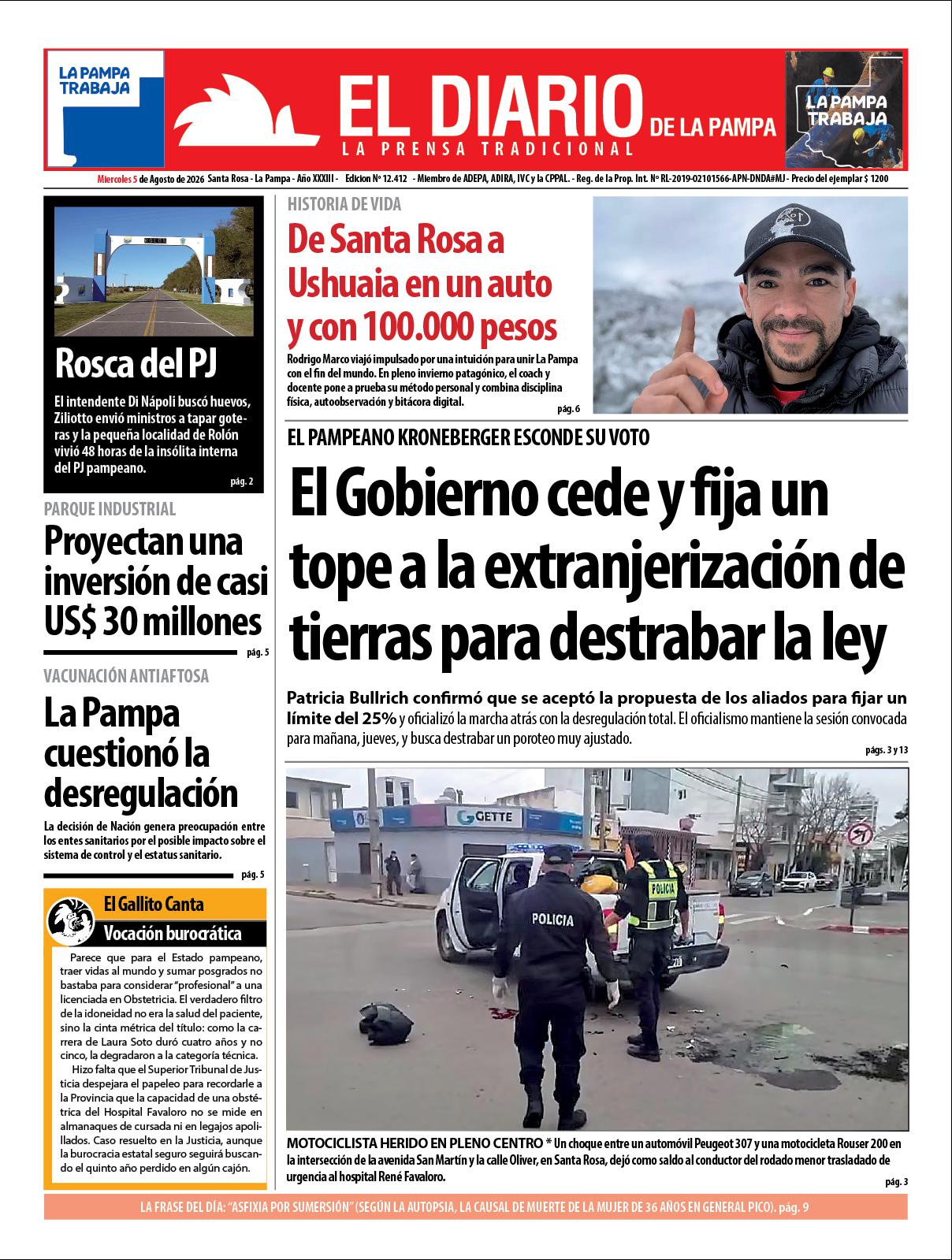 Tapa de El Diario en papel  mieacutercoles 05 de agosto de 2026